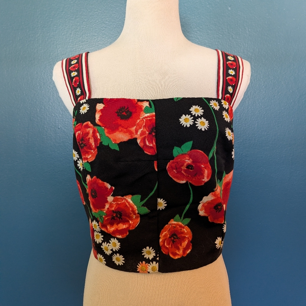 Eva Mendes for New York & Company Black and Red Floral Crop Top